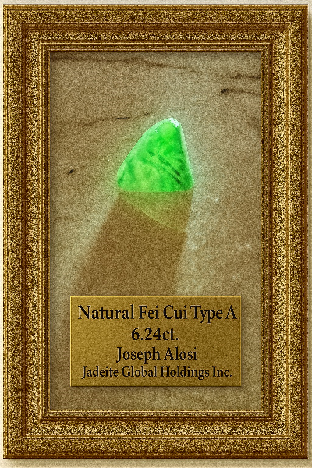 6.24ct luminous triangular Fei Cui jadeite in gold frame
