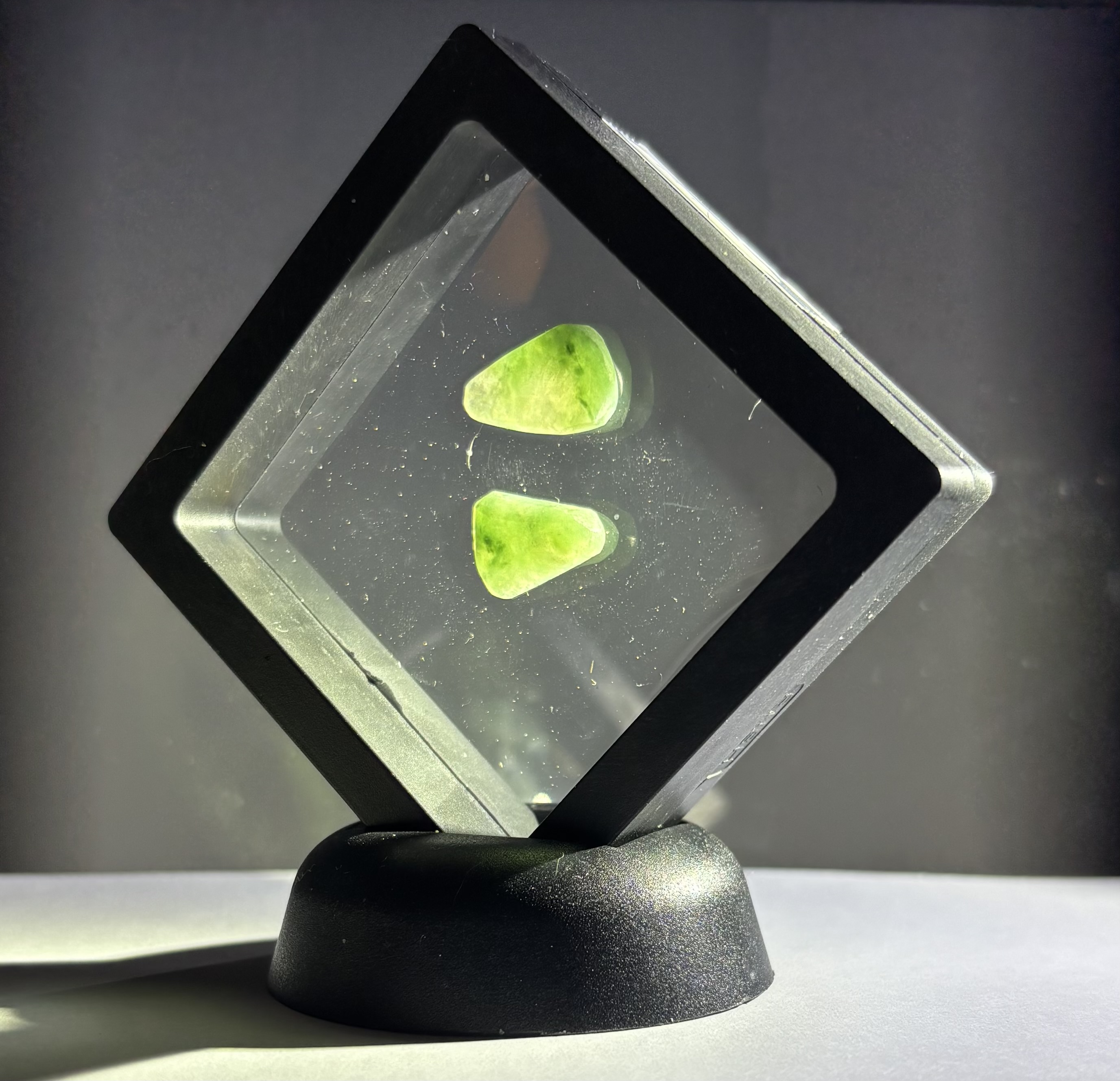 6.24 ct and 6.28 ct Fei Cui Type A Burmese jadeite gemstones